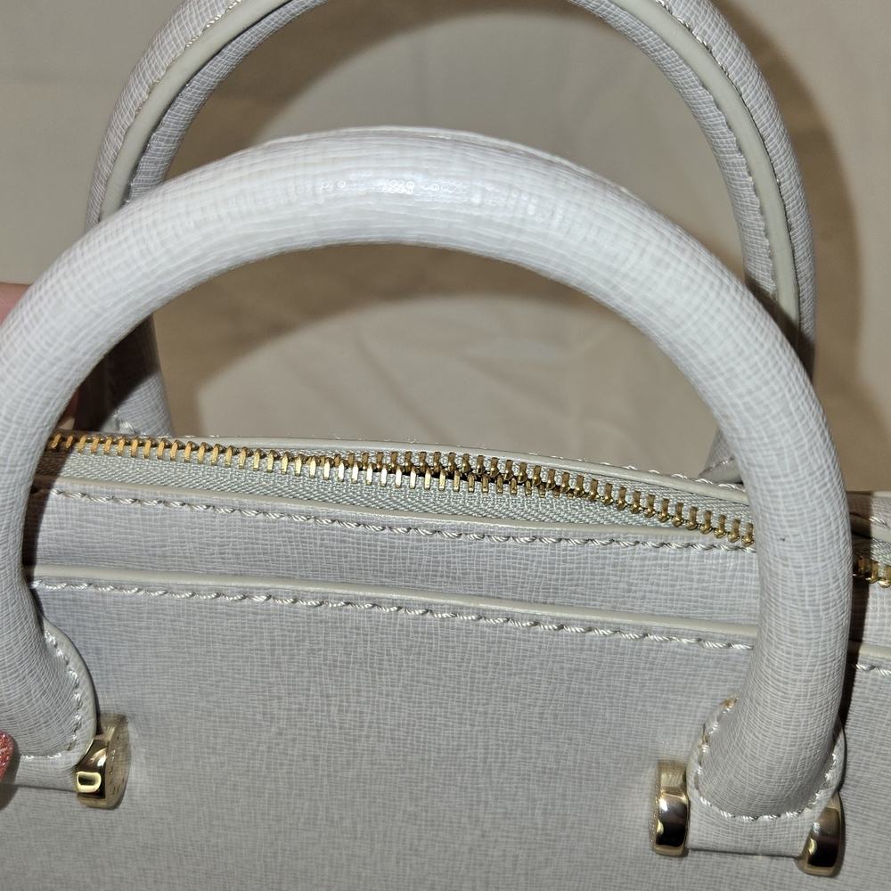 Furla Gray Saffiano Leather Satchel Crossbody Bag Gold Hardware - Picture 10 of 14